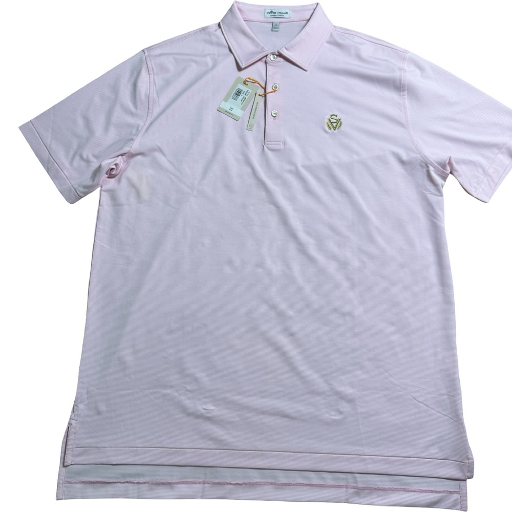 Peter Millar Summer Comfort Sage Valley Golf Polo Pink Stripe Mens L NWT
